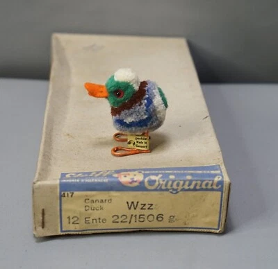 1942 WWII Steiff 1506 Wool Miniature Duck Drake FF Button Tag Old Stock New 6cm - Image 1 of 4