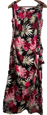 White Stag Dress Women 8 Black Red Pink Floral Sleeveless wrap tie Romantic READ - Image 1 of 4