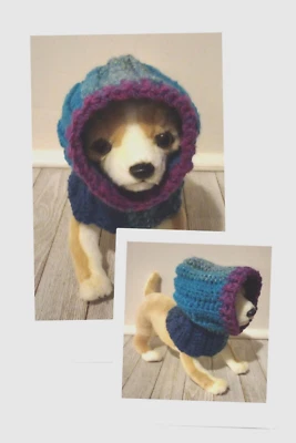 handmade crochet dog pet hood hat snood small medium breed amethyst - Image 1 of 4
