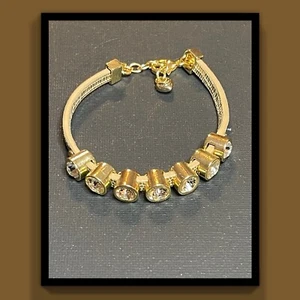 Juicy Couture Crystal & Leather Bracelet Signed - Picture 1 of 5