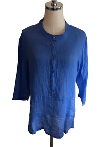 NEW Click Color Me Cotton Blue LINEN Top Size MEDIUM Women’s Lagenlook Shirt NWT - Picture 1 of 9