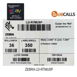 Zebra LD-R7MU5P Label Paper 2 x 1in Direct Thermal Z-Perform 1000D 0.75 in core - Picture 1 of 5