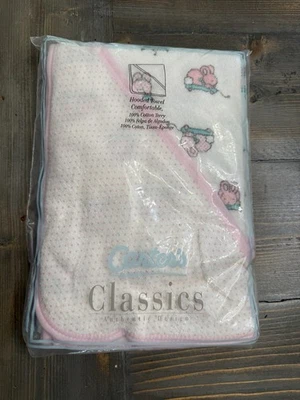 CARTER'S BABY HOODED TOWEL 100% COTTON TERRY Pink Bunnies VINTAGE MADE IN U.S.A - Image 1 of 4