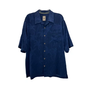Jamaika Jaxx Seide Hemd mit Knöpfen Herren Large Kurzarm dunkelblau Hawaii - Bild 1 von 8