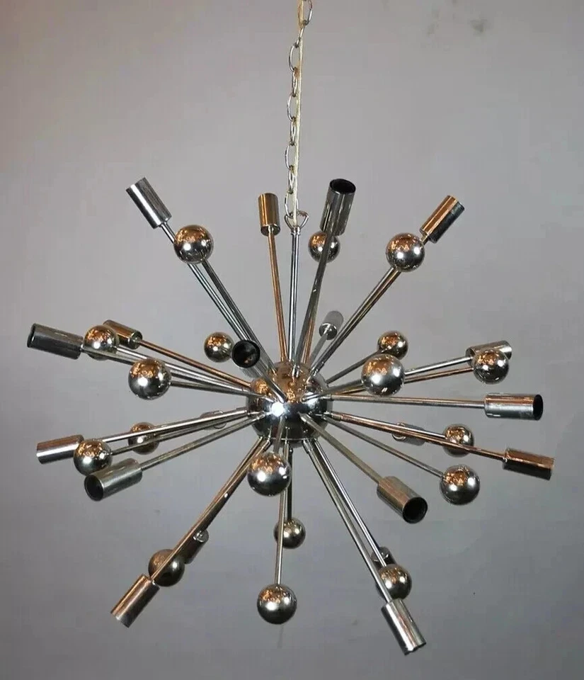 Mid Century Design chrome finish Chandelier 18 Light sputnik brass ceiling light - Image 1 of 4