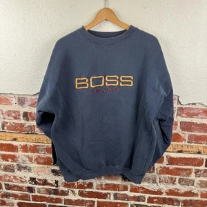 Vintage Boss Sweatshirt Mens XL Blue Embroidered Logo Crewneck Pullover - Picture 1 of 8