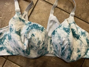 Cacique Underwire Lightly Lined Pretty Teal & White Balconette Bra Size 46C - Picture 1 of 5