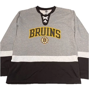 Boston Bruins Jersey Sweatshirt Pullover Lace Up Neck Knit Size L NHL Hockey - Picture 1 of 9
