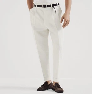 BRUNELLO CUCINELLI Pantalone con polsini a righe in twill di cotone Seersucker 46 IT/30 US - Foto 1 di 16