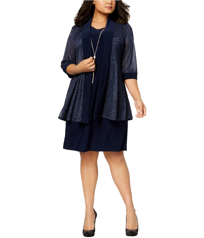 Vestido recto de 2 piezas R&M Richards para mujer, azul marino, talla grande, 16W Foto 1 de 1