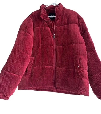 Boohoo Man Corduroy Puffer Coat Size L Red Full Zip Lined - Image 1 of 4