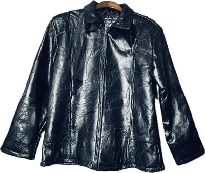 Chaqueta negra de cuero genuino marca MAXAM grano superior piel de cordero talla L para hombre Foto 1 de 4