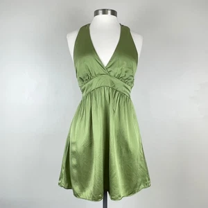 Vintage Top Women M Y2K Babydoll Halter Silk Fairy Ballet Long Cami Green V-Neck - Picture 1 of 9
