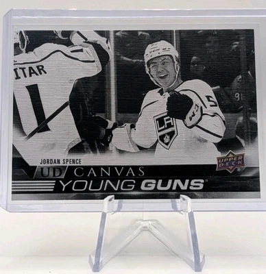 2022-23 UD CANVAS YOUNG GUNS C115 JORDAN SPENCE RC BLACK & WHITE LA KINGS - Image 1 of 3