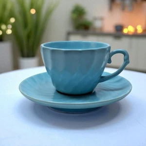 Blue Poppytrail Yorkshire Swirl Kaffee Tee Tasse mit Untertasse Vintage USA - Bild 1 von 9