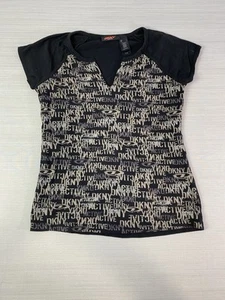 DKNY Active Women's Size L Black Cotton Logo Short Sleeve V-Neck Shirt Y2K - Picture 1 of 8
