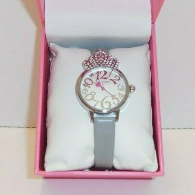 Betsey Johnson Womens Watch Crown Grey Band New Silver Wristwatch - Image 1 of 2