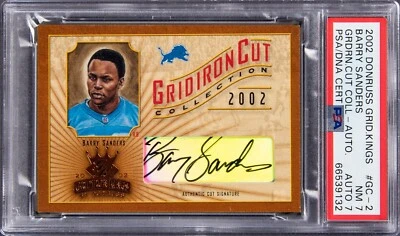2002 Donruss Gridiron Kings Gridiron Cut Barry Sanders Auto #25/83 PSA 7 - Image 1 of 2
