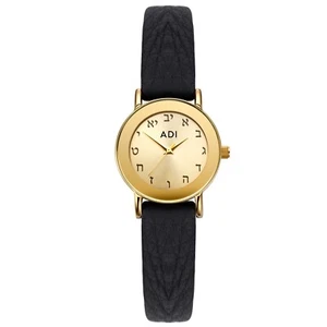 Gold-Plated Hebrew Letters Women's Watch 24mm Dial Leather Strap,Israeli Product - Picture 1 of 3