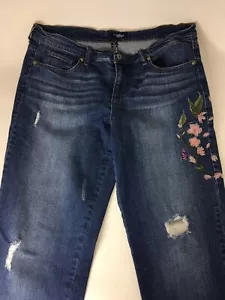 indigo embroidered jeans womens 12 34x28.5 Floral Distressed - Picture 1 of 7
