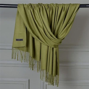 Women Pashmina Scarf Soft Solid Plain Shawl Wrap Fashion Warm Neck With Fringes - Picture 1 of 4