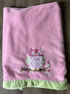 Baby R Us Pink Owl Blanket Ruffle Bird Green Trim Security Blanket Lovey 30x40” - Picture 1 of 4