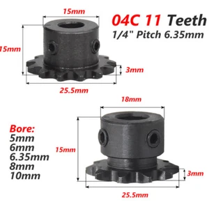 Piñones de cadena de rodillos de 11 dientes 04C paso de 1/4" diámetro de 6,35 mm transmisión por cadena de 5-10 mm - Imagen 1 de 11