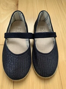 NEW ZARA Baby Girl Navy Blue Sparkly BALLERINA FLATS WITH STRAPS Sz 21 US 5.5 - Picture 1 of 6