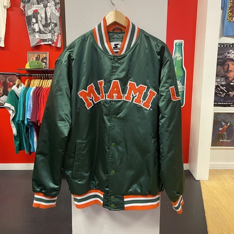 Miami Hurricanes Starter Bomber Satin Snap Jacket Mens XL Green College Adult Cover