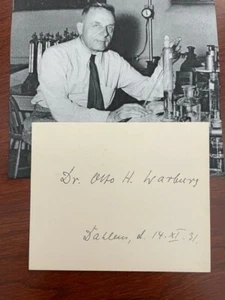 OTTO H WARBURG SIGNED CARD, PHYSIOLOGIST, DOCTOR,1931 NOBEL PRIZE, CANCER CELLS - Picture 1 of 1