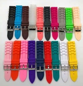 20mm Black White Red Blue Pink Gray Rubber Silicone Jelly Watch Band Waterproof - Picture 1 of 55