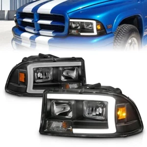 For 1997-2004 Dodge Dakota/Durango ANZO Crystal Headlight Set W/ Light Bar Black - Picture 1 of 10