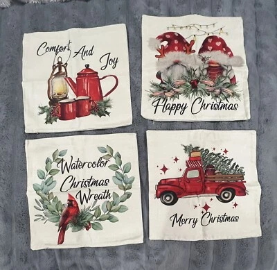 Christmas Holiday Throw Pillow Covers Set Of 4 Decor NEW Slip Case - Image 1 of 3