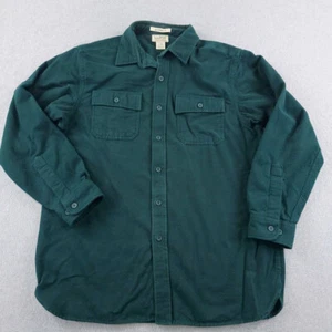 Vintage LL Bean Shirt Mens Large Green Heavyweight Flannel Chamois Cloth Faded - Picture 1 of 10