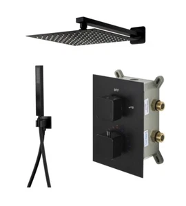 Unterputz Brausegarnitur Duschset Armatur Schwarz Matt THERMOSTAT UP BOX - Bild 1 von 12