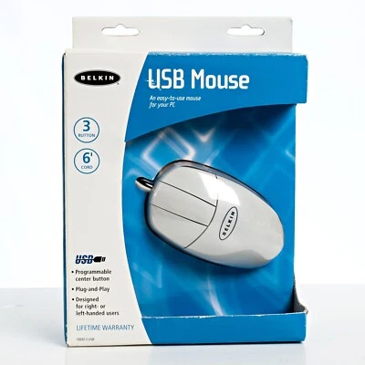BELKIN PS/2 MOUSE 2 Button 6’Cord Right Left Handed PC CD Software Programmable - Image 1 of 4
