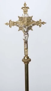 Traditional Gothic Brass & Silver Church Processional Cross #121PC (Chalice Co.) - Picture 1 of 18