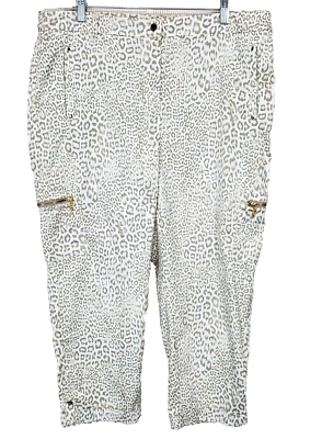 Chicos 裤子 2.5 大号 14 浅水洗豹纹工装作物动物印花弹力 — 第 1/4 张图片