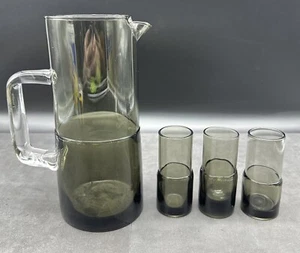 Pier 1 Imports Hand Dipped Smoked glass Pitcher and 3 glasses - Picture 1 of 11