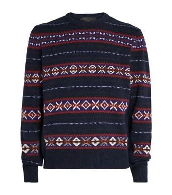 Rag & Bone Mens Blue Multicoloured Striped Wool Fair Isle Sweater Size XL £275 - Image 1 of 4