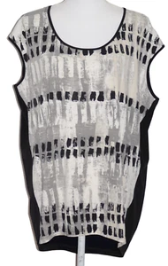 Blusa mujer Simon Chang talla XL negra gris sin mangas viscosa geométrica - Imagen 1 de 7