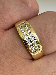 Real 925 Silver 14k Gold Plated Simulated CZ Ring Iced Wedding Band Mens
