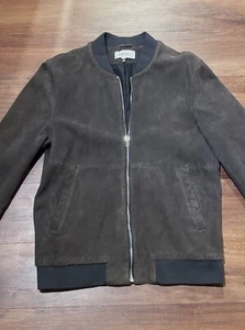 FREE SHIPPING Woman’s Reiss Suede Bomber Jacket Mocha Brown With Silver Zipper - Picture 1 of 4