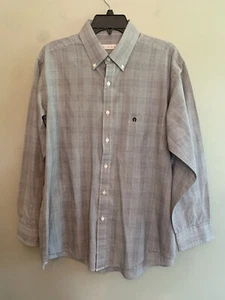 Aigner Dress Shirt Mens Sz 16.5 32/33 Black White Plaid Button Down Long Sleeve  - Picture 1 of 7