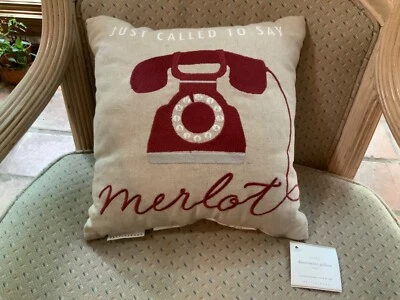 Almohada de lino Pottery Barn 12" recién llamada para decir Merlot NUEVA/etiquetas Foto 1 de 4
