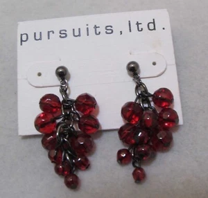 PURSUITS, LTD. Gun Metal Deep Red Faux Crystal Cluster Dangle Post Earrings NOC - Picture 1 of 13