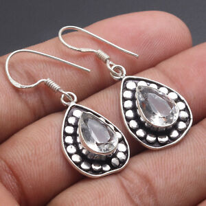 U6716 Pink Quartz Sterling Silver Plated Earrings 1.6" Gemstone Jewelry