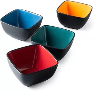 Set of 4 Large Microwave & Dishwasher Safe Colorful Inside Square Kitchen Bowls - Picture 1 of 7