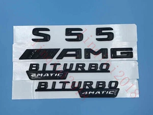 FOR Gloss Black 3D" S55 AMG BITURBO 4 MATIC" Number Emblem Sticker - Picture 1 of 7
