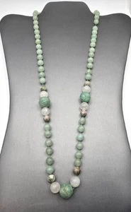 VTG Jade & Nzuri Moyo Quartz Necklace 24" 14k GF Round Box Clasp Carved Gemstone - Picture 1 of 14